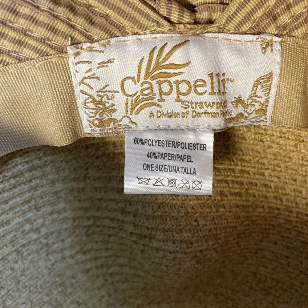 CAPPELLI Strawworld Women's Straw HAT with Striped Fabric Ribbon Detail BEIGE